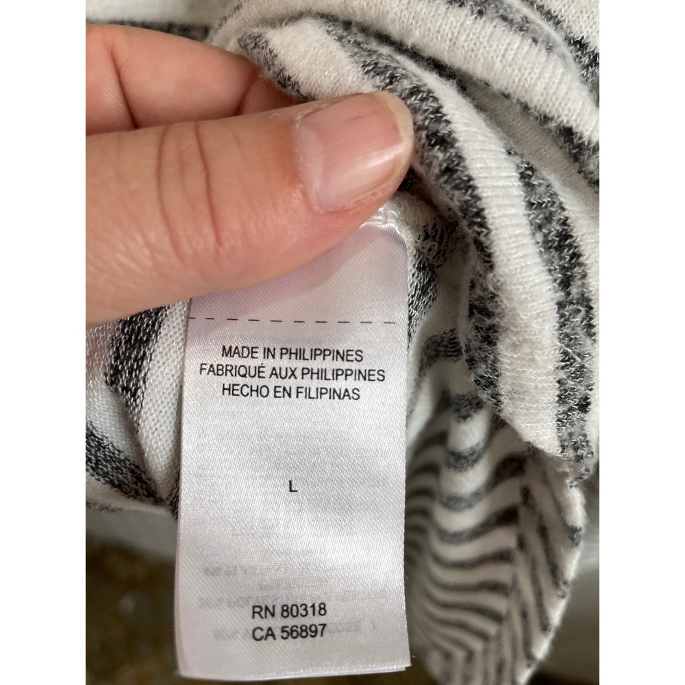 Lucky Brand Womens Striped Hooded Pullover V-Neck Lightweight Sweater Grey Large - Picture 7 of 10